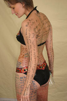 Rinsing off with a bottle of Poland Spring.